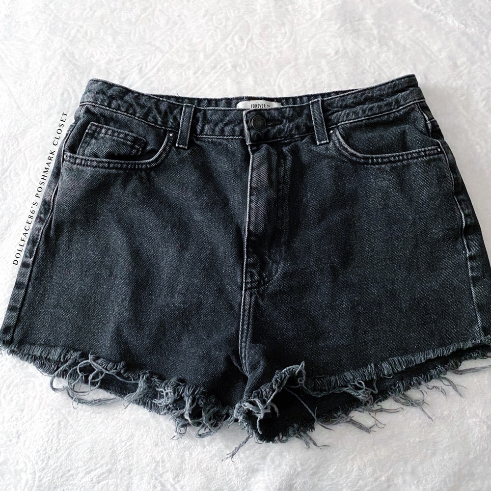 Charcoal High Waist Raw Hem Jean Shorts